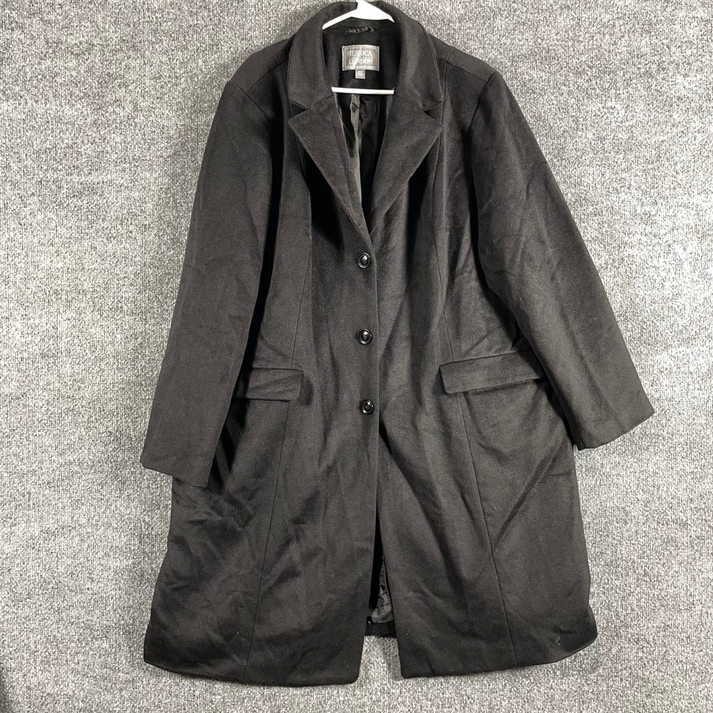 Jessica London Coat Womens 22W Black PeaCoat Overcoat Button Front Luxury Office